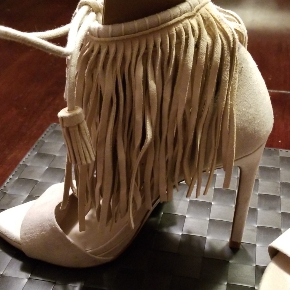 Zara beige faux suede fringe shoes